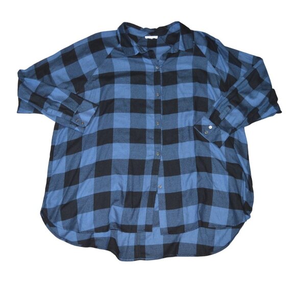 Westbound Blue Black Check Button Down Shirt Women 2X Fall Western Boho Grunge - Picture 4 of 6